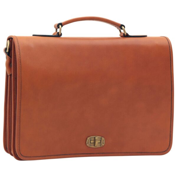 Tan Brown Leather Briefcase with Handle - Vintage Full-Grain Calfskin Business Bag - Amaz1a