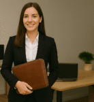 Luxury full-grain leather portfolio with Italian craftsmanship, featuring smooth synthetic lining and secure full-zip closure for professional organization