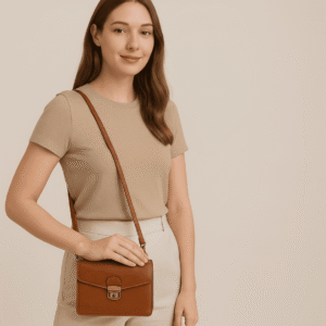 Premium full-grain leather clutch with secure key-lock flap, detachable wristlet and crossbody strap, ideal for elegant events or everyday use with stylish minimalist design.