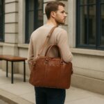 Soft calfskin leather tote briefcase for business and travel – unisex elegant laptop bag