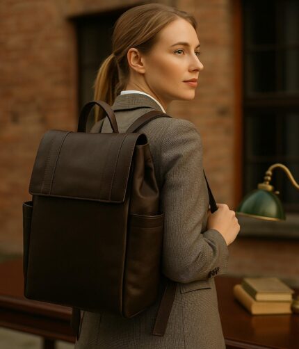 Soft full-grain leather laptop backpack in brown – handcrafted Italian design, elegant and functional for work, travel, or daily use