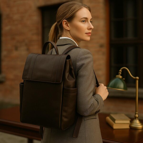 Soft full-grain leather laptop backpack in brown – handcrafted Italian design, elegant and functional for work, travel, or daily use