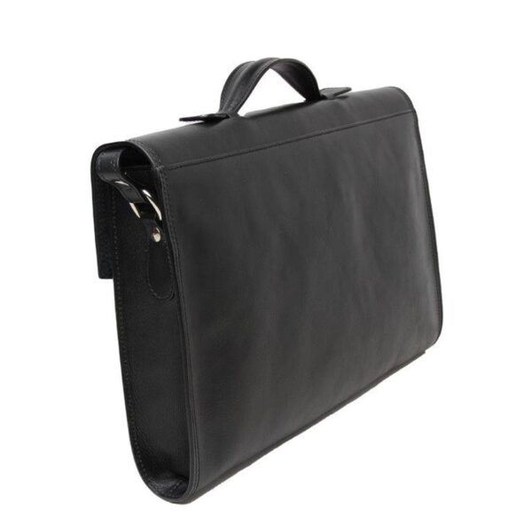 Black full-grain leather briefcase with top handle and silver hardware — men's professional lawyer laptop bag`
