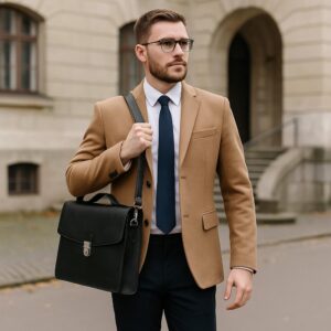 Luxury Full-Grain Calfskin Leather Briefcase for Men – Elegant Professional Work Bag