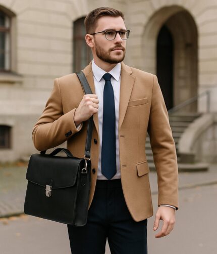 Luxury Full-Grain Calfskin Leather Briefcase for Men – Elegant Professional Work Bag