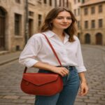 Luxury full-grain calfskin leather shoulder bag for women – elegant, organized, Italian-inspired design