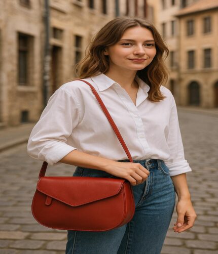 Luxury full-grain calfskin leather shoulder bag for women – elegant, organized, Italian-inspired design