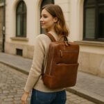 Luxury full-grain leather men’s backpack in brown – handcrafted Italian design, convertible, laptop-ready, ideal for business, travel, and daily city use.