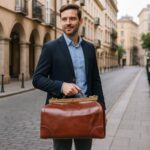 Vintage full grain leather duffel bag with hinge opening
