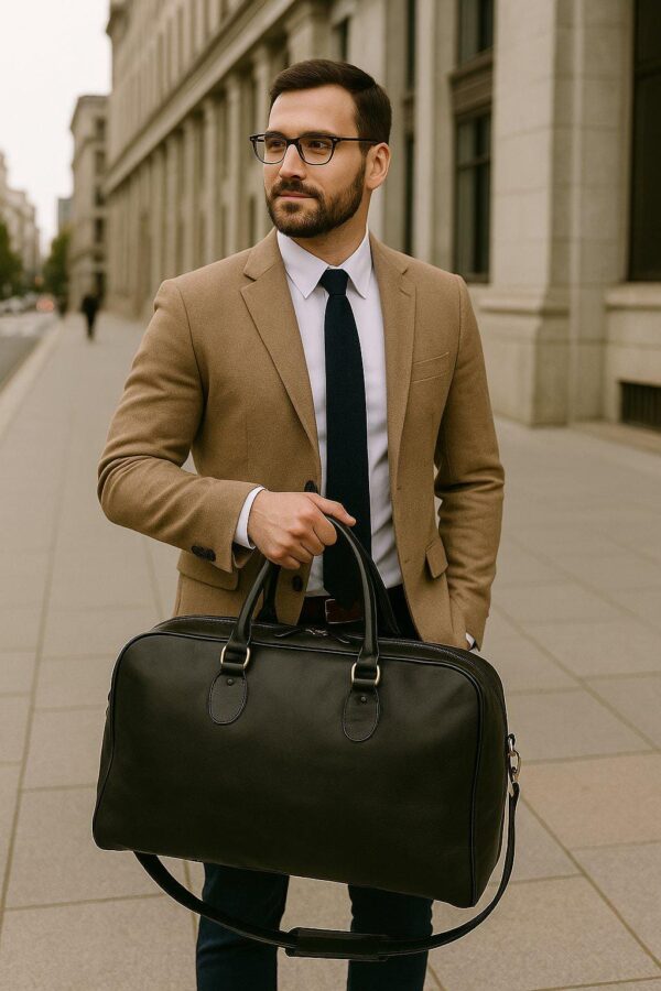 Luxury handmade full-grain calfskin leather duffel bag for men – travel, gym, weekend