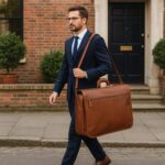 Full Grain Leather Garment Weekender – Front View Full Grain Leather Garment Weekender – Interior Compartments