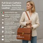 Luxury Full-Grain Leather Briefcase – Handmade Italian laptop bag with shoulder strap for business and daily carry