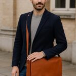 Italian cowhide leather messenger bag – unisex satchel with adjustable strap, magnetic clasp, and organized interior compartments