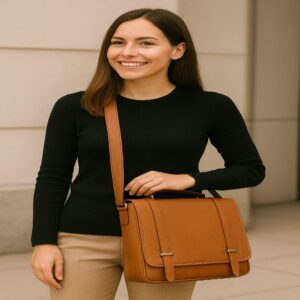 Premium full-grain calfskin leather messenger bag with adjustable strap, ideal for work, travel, and daily carry