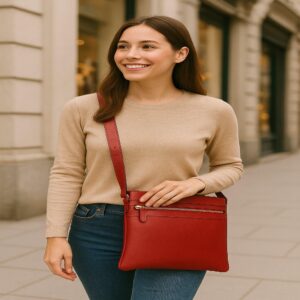 Full-grain leather shoulder bag for women – handmade Italian crossbody satchel in premium calfskin