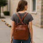 Luxury Italian full-grain leather backpack and shoulder bag – convertible, lightweight, with dual compartments and exterior zip pockets