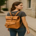 Luxury full-grain leather laptop backpack in brown – handcrafted Italian design with trolley strap, ideal for work, commuting, and travel.
