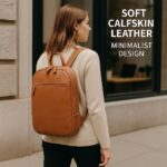 Premium full-grain calfskin leather laptop backpack in brown – handcrafted Italian design, elegant and functional for work, travel, or campus.