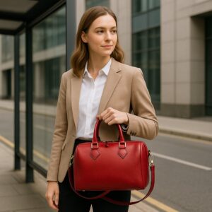 Luxury full-grain leather duffel bag with shoulder strap and double handles