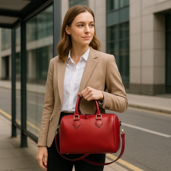 Luxury full-grain leather duffel bag with shoulder strap and double handles