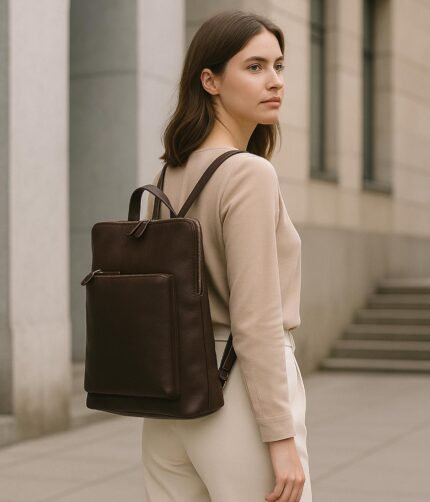 Luxury full-grain leather backpack in brown – handcrafted Italian design, unisex, elegant and functional for work, travel, or daily urban use.