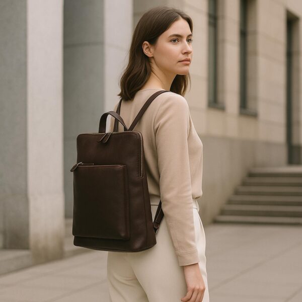 Luxury full-grain leather backpack in brown – handcrafted Italian design, unisex, elegant and functional for work, travel, or daily urban use.