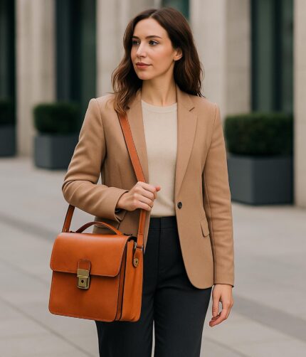 Italian full-grain leather satchel – luxury travel bag with adjustable strap and organized interior compartments