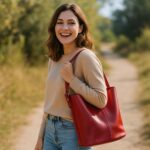 Elegant full-grain leather shoulder bag – spacious, handcrafted in Italy, with adjustable strap, magnetic closure, and organized compartments