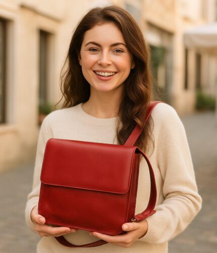 Luxury full-grain calfskin leather shoulder bag for women – stylish, organized, and lightweight crossbody bag