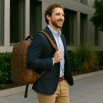 Luxury Italian calfskin leather laptop backpack in brown – handcrafted satchel, elegant and functional for work, travel, or daily life.