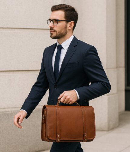 Elegant Premium Calfskin Leather Briefcase – Handcrafted professional laptop bag for work, travel, and corporate gifts