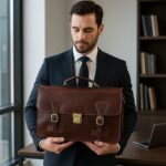 Vintage Full Grain Leather Briefcase – Handmade Italian Calfskin Laptop Bag with Shoulder Strap for Work, Travel, and Daily Carry