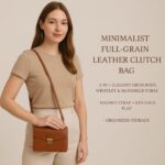 Minimalist full-grain leather clutch bag – elegant 3-in-1 crossbody, wristlet & handheld purse