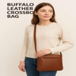 Buffalo leather crossbody bag – unisex minimalist satchel with adjustable strap and interior/exterior pockets