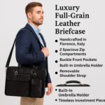 Luxury Florentine Leather Briefcase – Handmade in Italy with two spacious compartments and premium leather lining