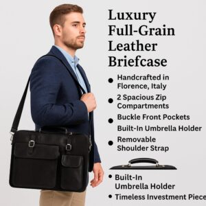 Luxury Florentine Leather Briefcase – Handmade in Italy with two spacious compartments and premium leather lining