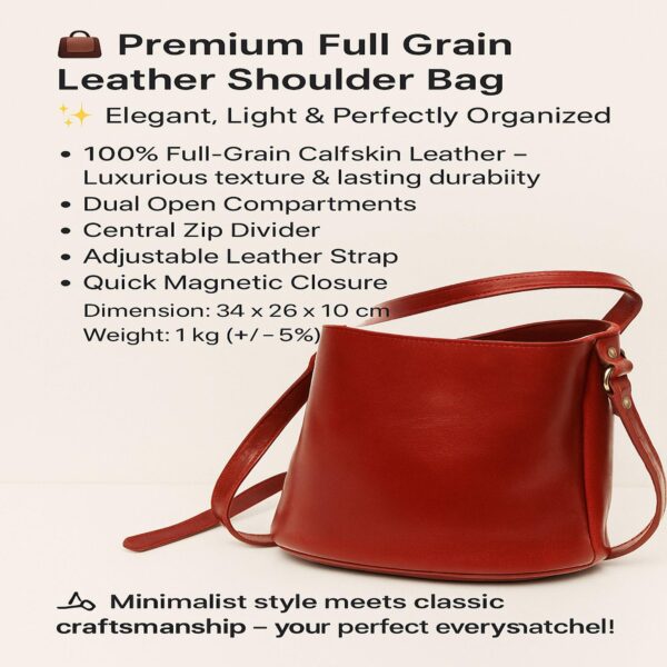 A deep red leather bucket bag. On a white background, highlighting the bag’s rich texture and the artistic presentation.