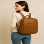 Luxury soft full-grain leather laptop backpack in brown – handmade Italian calfskin satchel for business and travel.