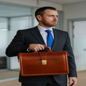 Luxury full-grain leather laptop briefcase for men – office and business travel bag